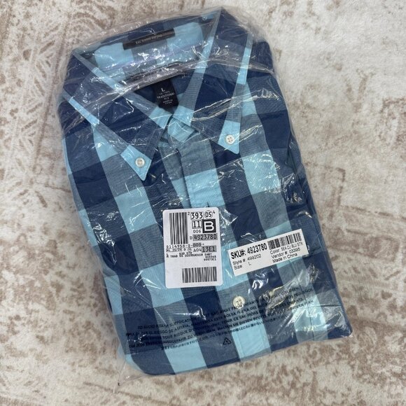 Lands' End Shirt Mens Large Blue Navy Sail Rigger Oxford Plaid Button Down - Picture 10 of 11